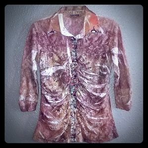 FANTAZIA lace button up blouse M